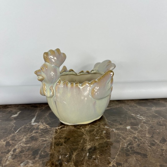 Rooster Chicken Glazed Pottery Dish Decor 6” x 4” Planter Farmhouse Country Chic - Picture 2 of 6